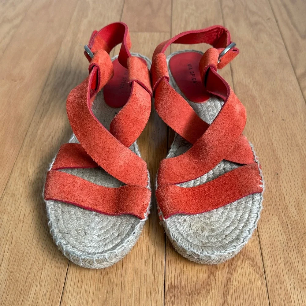 Via Spiga Espadrille Sandals ‎ Suede Ankle Strap -Orange size 8M